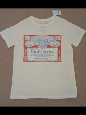 Vintage Budweiser Design Off White Short Sleeve T‑Shirt Women's XS NEW WITH TAG